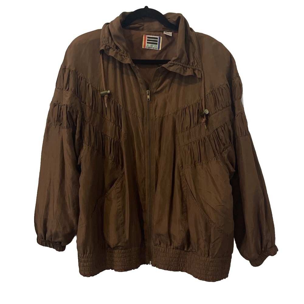 VTG EVR Div Rousso Apparel All Silk Women’s Jacket XL Long Sleeve Brown